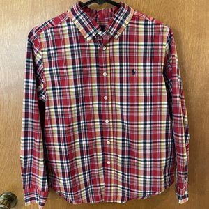 Boys Large 14-16 Ralph Lauren Polo Button Down Long Sleeve Red Plaid Shirt EUC